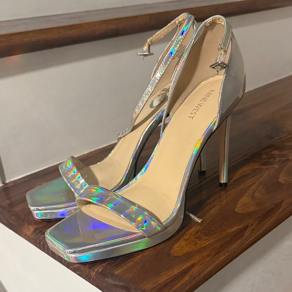 Nine West Iridescent Silver Heels